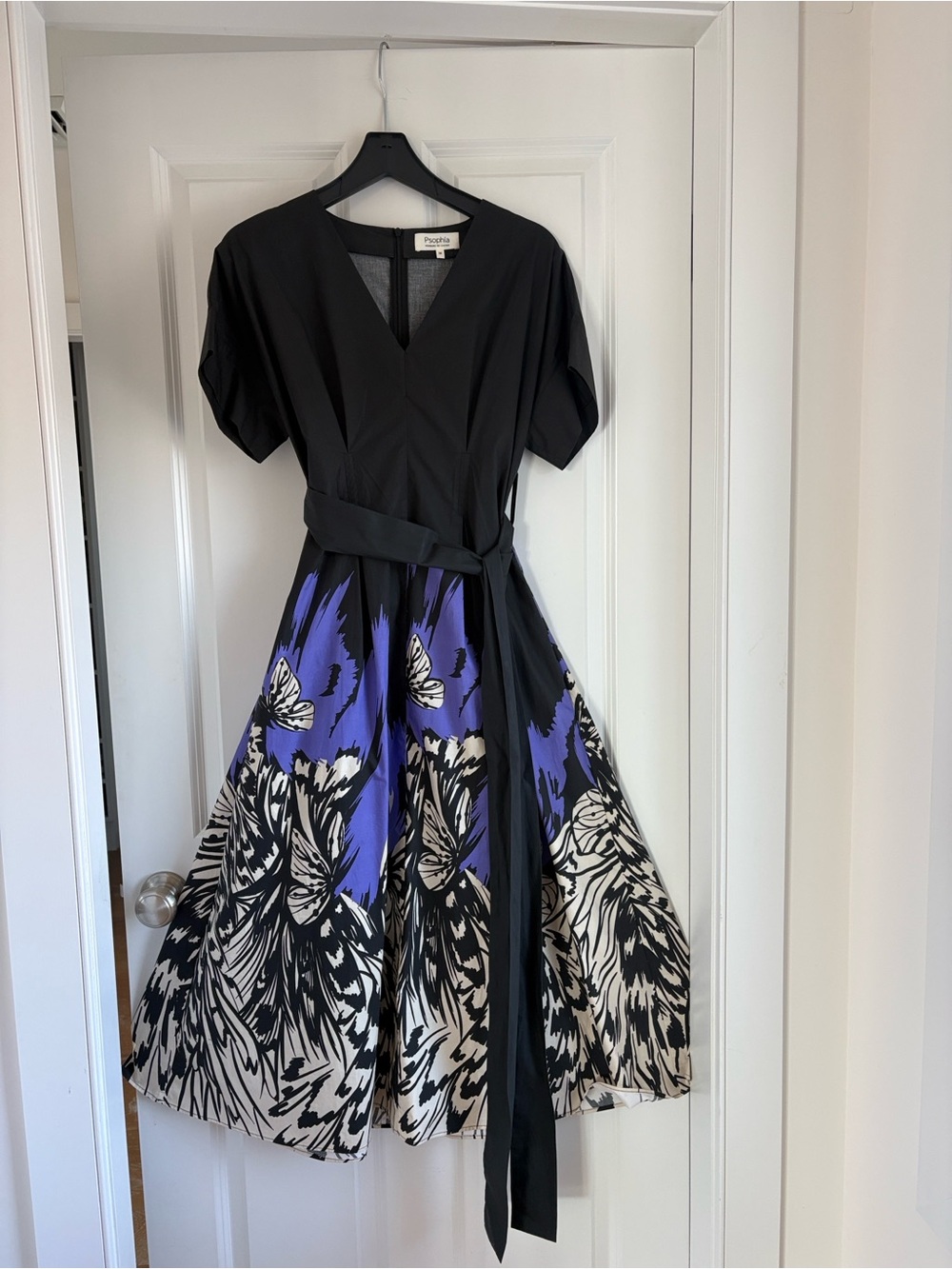 Psophia Black & Purple Floral Fit-and-Flare Dress